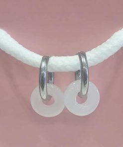 Boucle d oreille anneau argenté  pierre blanche