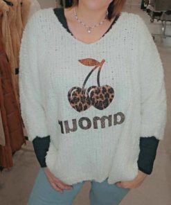 Pull cerise amour blanc