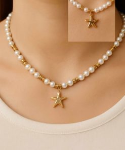 Collier doré etoile de mer perles