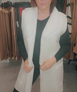 Veste sans manches bouclettes crème