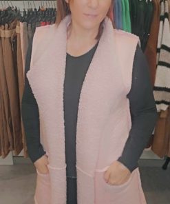 Veste sans manches bouclettes rose