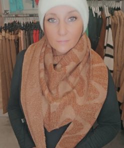 Echarpe triangle motif camel lisere argenté