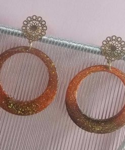 Boucle d'oreille brun bronze pailettes