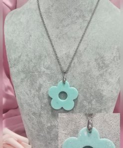Collier fleur vert d eau pailettes
