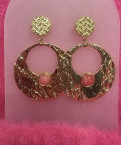 Boucle d'oreille pic acier dorée pierre rose