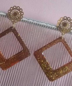Boucle d'oreille brun bronze pailettes doréé