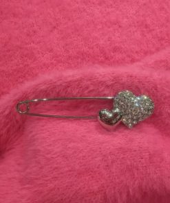 Broche coeur argentée strass