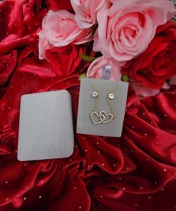 Bo strass collier double coeur doré