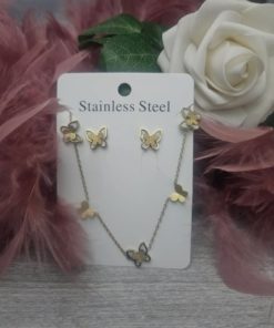 Boucle d oreille et collier doré papillon 3d