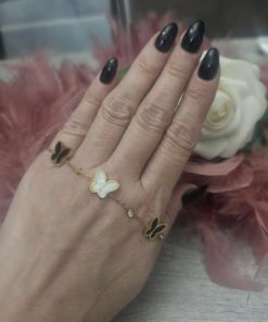 Bracelet doré papillons noir blanc strass