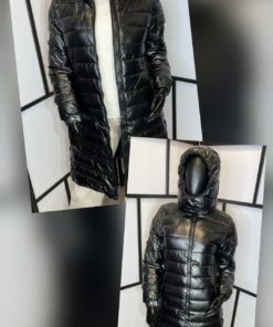 Veste mi longue noir brillant