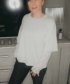 Blouse dentelle manches beige