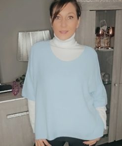 Pull manches courtes bleu ciel