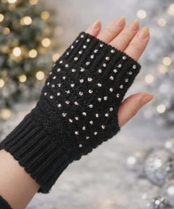 Mitaines courtes strass noir