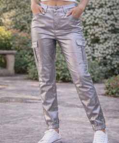 Jeans cargo argenté