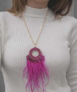 Sautoir plumes fushia