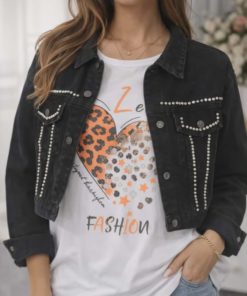 Veste en jeans noire strass